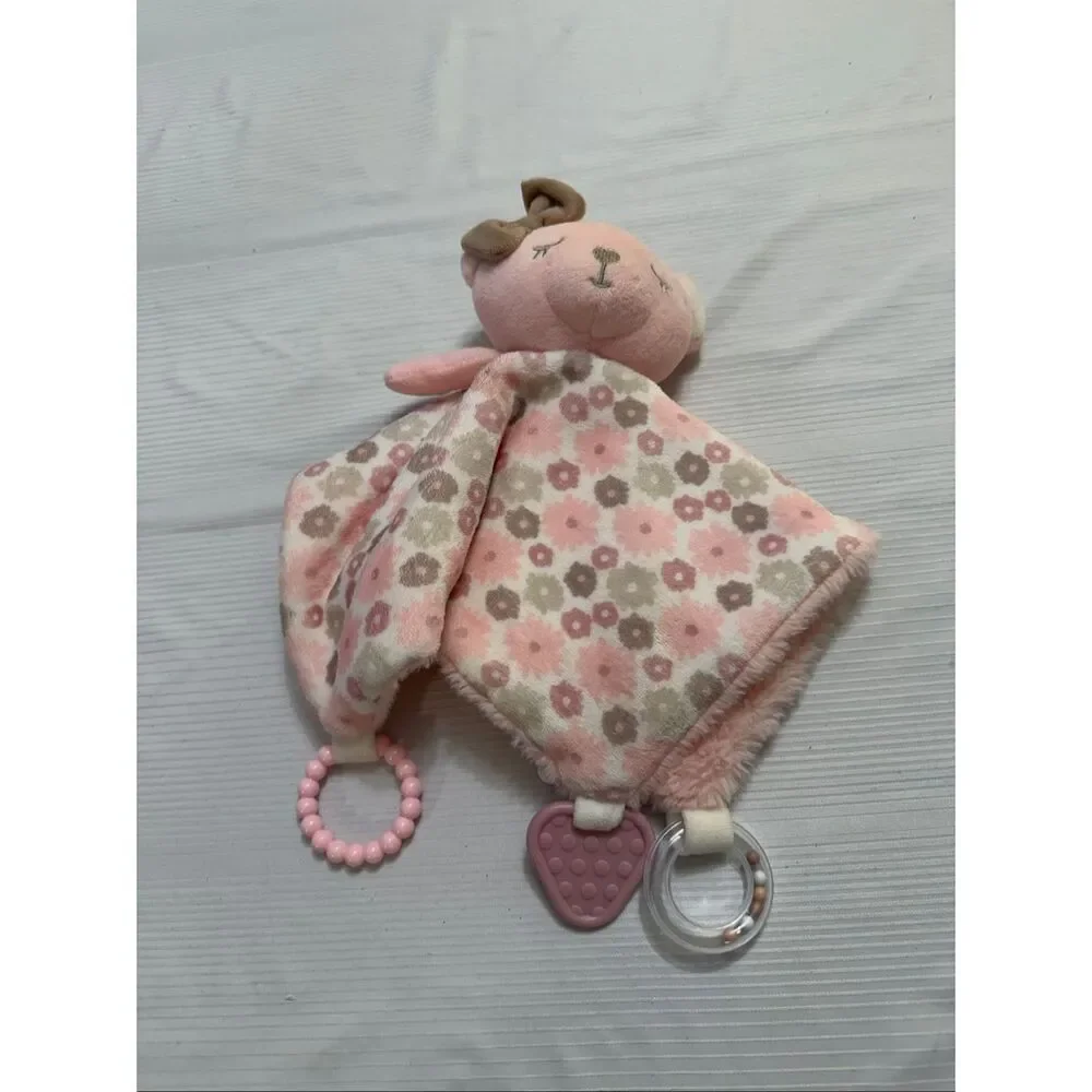 Dream Gro Pink Bear Lovey Plush Rattle Security Blanket Teether Sensory Toy